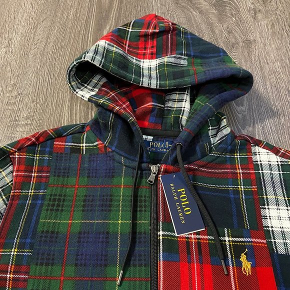 Polo Ralph Lauren Men's Patchwork Plaid Fleece Lined Full Zip Hoodie Size - Picture 6 of 9